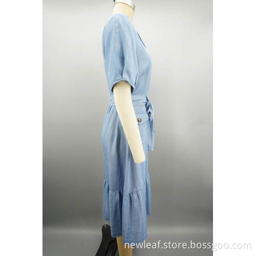 New Sweet Ladies V-NECK Denim Dress